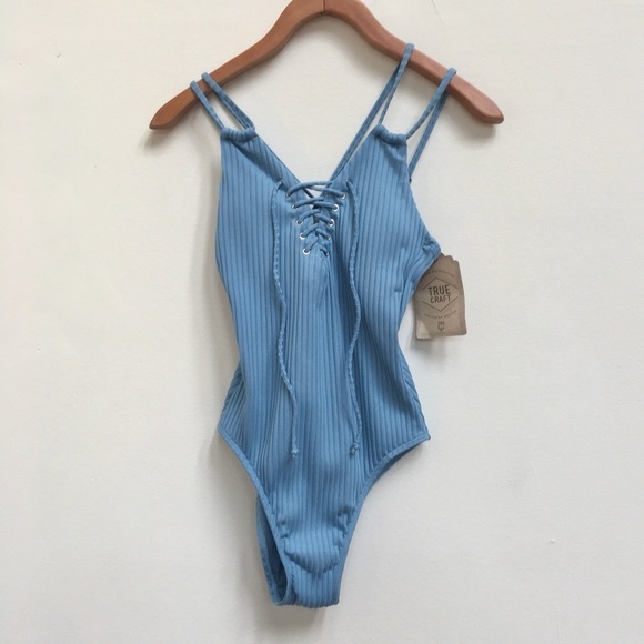 NWT True Craft Ribbed Lace-Up One Piece Swimsuit - Picture 2 of 10